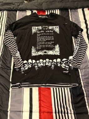 Black ‘Death Note’ Skull Graphic Layered Tee Medium